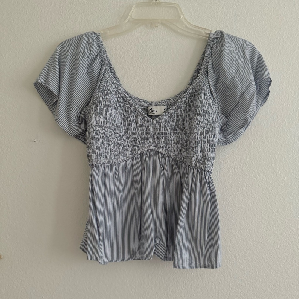 Blue and White Striped Blouse